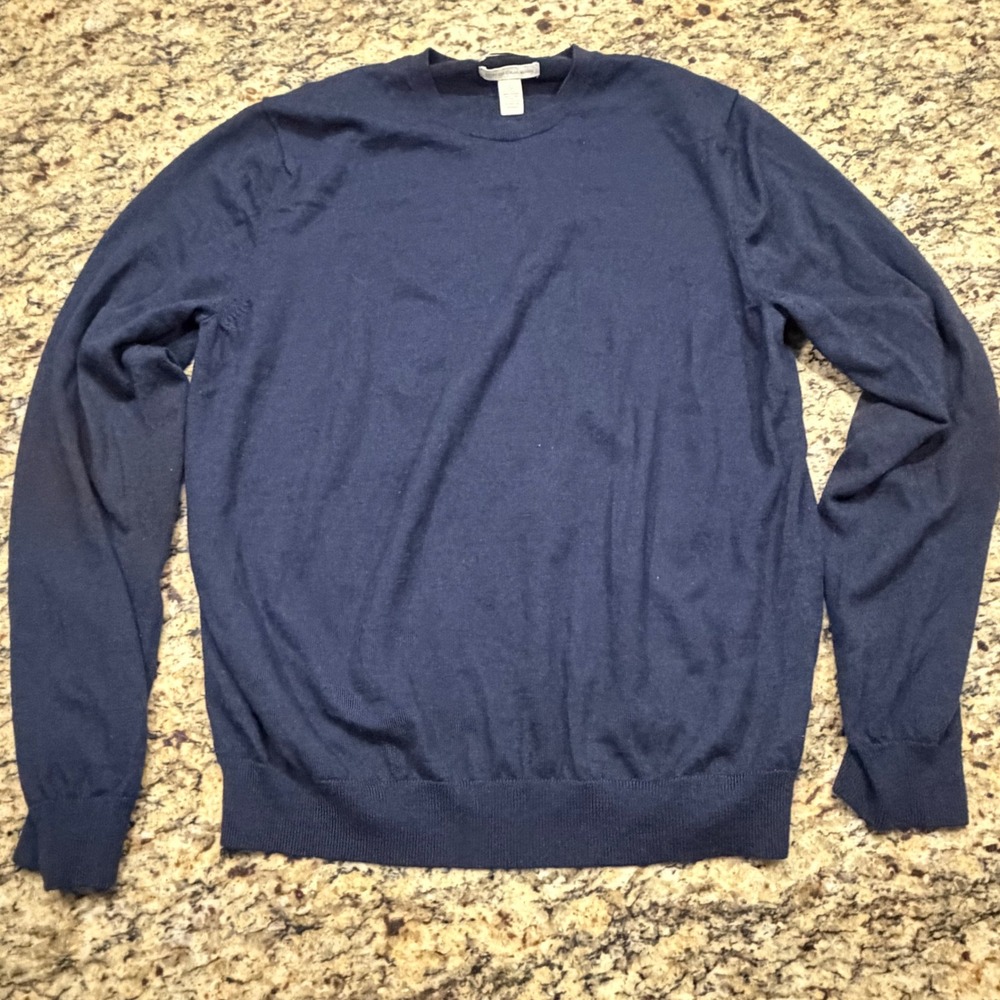 Banana Republic Mens XL Navy Extra Fine Italian Merino Wool Crewneck Sweater v